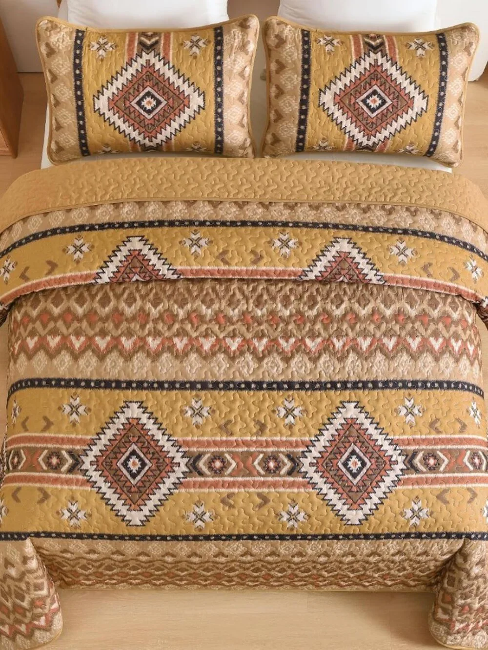 Brown Aztec Boho Quilt Set – Southwestern Bedspread